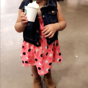 Polka dot dress with jean vest